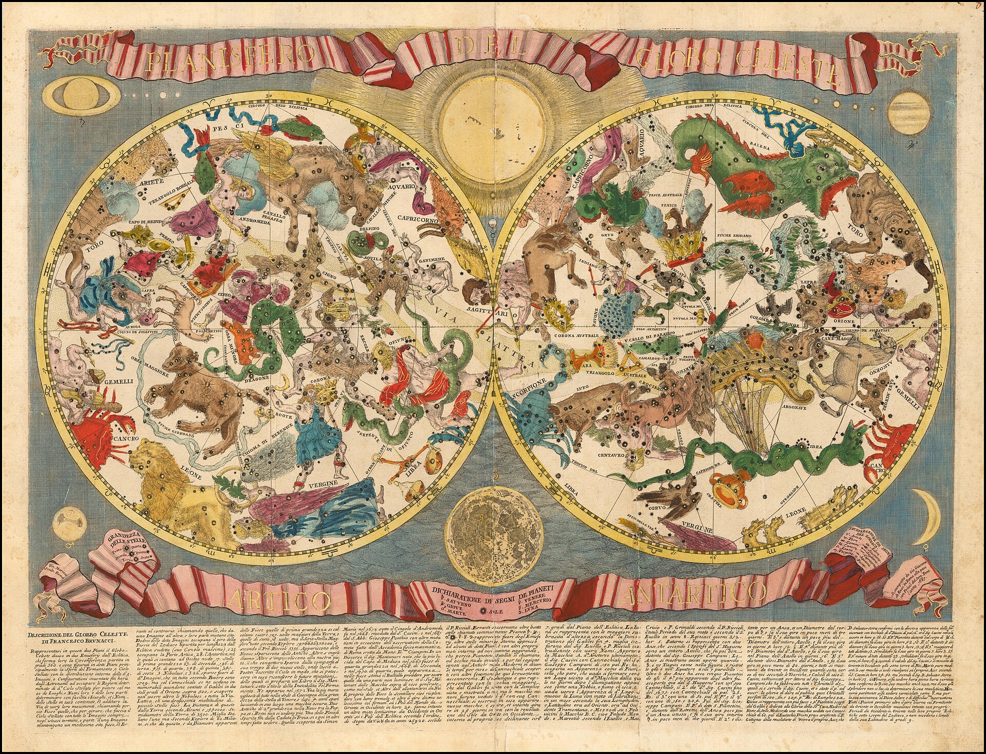 1687 celestial planisphere of the globe of the heavens