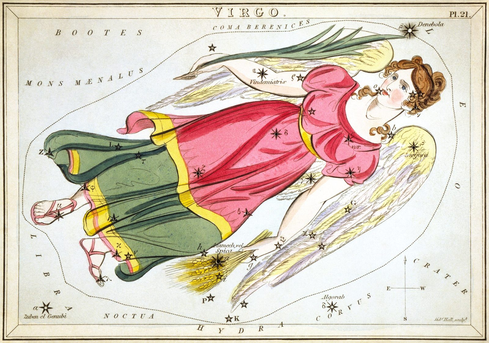 1825 Urania's Mirror card showing Virgo